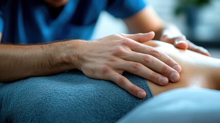 Therapist massaging patient's abdomen in clinic