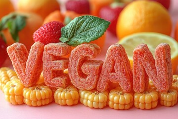 candy forming the word vegan