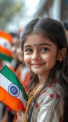 Indian people holding flags on Pride for Happy Republic Day of India
