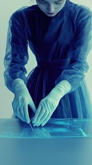 Woman in Blue Gown Examining Medical X-Ray