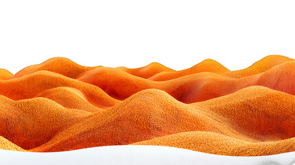 Fototapeta premium abstract landscape of orange fabric waving in the wind over a transparent background, of dunes and mountains PNG image, PNG file, Generative art.