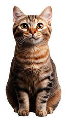 Obraz premium Adorable Brown Tabby Cat Sitting with Expressive Eyes on Transparent Background
