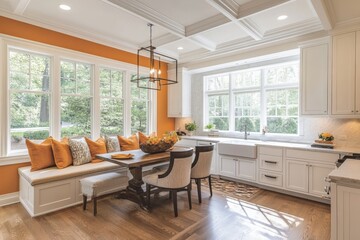 Fototapeta premium Cozy dining area with natural light and warm colors in a modern home