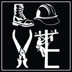 Love My Lineman wife husband Lineworker girlfriend linesman T-Shirt Design,  Funny Power Lineman Shirt, Lineman Usa Flag