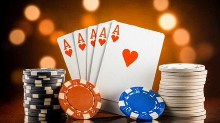 glamorous casino setting with playing cards and poker chips creates excitement