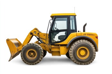 A compact backhoe loader isolated on a white background