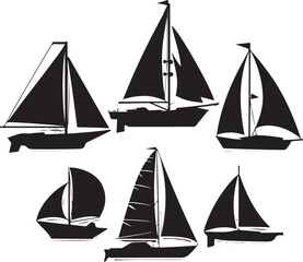 set of vector sailboat, sailboat on the sea-water wave silhouettes