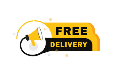 Free delivery, design banner label For web, social media, advertising sign. Modern element vector.