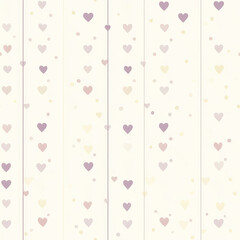 A minimalist design of small dots, hearts, and thin lines, arranged symmetrically in soft shades of lavender, pink, and pale yellow. Perfect for a calming children's room design
