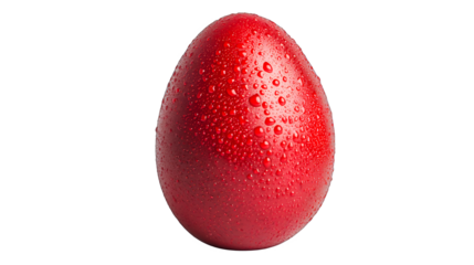 a single red egg covered with water droplets on a transparent background, with a drop of water PNG image, PNG file, Generative art.