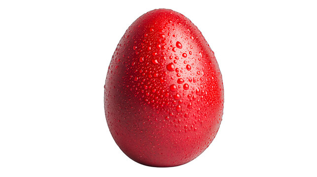 a single red egg covered with water droplets on a transparent background, with a drop of water PNG image, PNG file, Generative art.