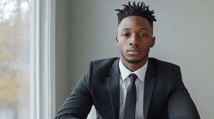 Young businessman exudes confidence at a modern desk, embodying professionalism and ambition