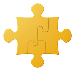 Fototapeta premium Four Piece Yellow Jigsaw Puzzle Illustration on Transparent Background