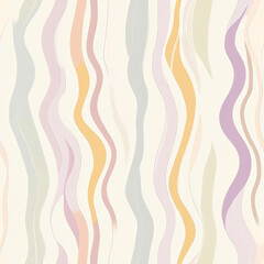 A seamless pattern of wavy pastel-colored lines flowing smoothly across a soft beige background. A dreamy and gentle design for kids' textiles and wallpapers