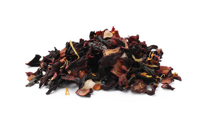 Pile of dried tea leaves isolated on white