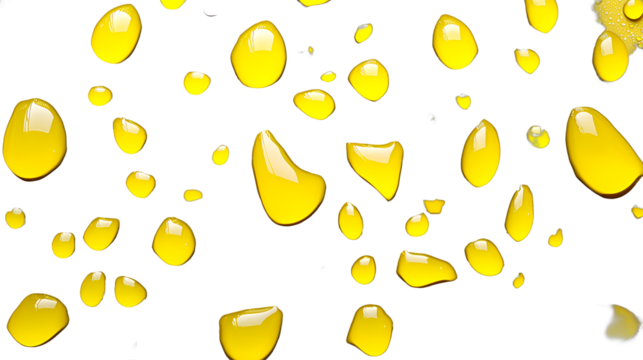 an abstract pattern of drops of yellow liquid on a transparent background, PNG image, PNG file, Generative art.