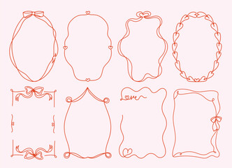 Set of simple and whimsical  hand drawn border and frames illustrations for Valentine's Day, weddind,invitation, card,cover, banner, poster and more