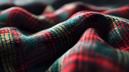 Cozy Red and Green Plaid Fabric Texture in High-Resolution Detail
