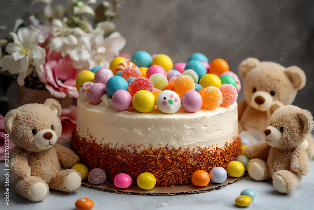 Poster  cake with candies and bears