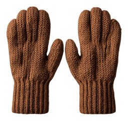 Pair Of Brown Knitted Winter Gloves Isolated on Transparent Background Design