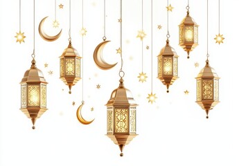 Obraz premium Golden crescent moon, Ramadan, 3D rendering