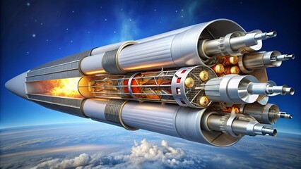 A cutaway view of a solid rocket booster showing fuel composition