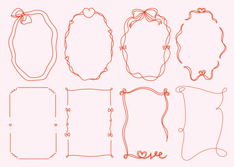 Set of simple and whimsical  hand drawn border and frames illustrations for Valentine's Day, weddind,invitation, card,cover, banner, poster and more
