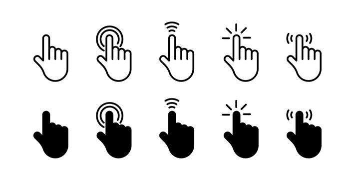Hand cursor icon set in black and white