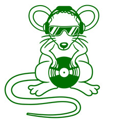 Mouse DJ Sunglasses Headphones Party Music Club Design Lover Art Vector Illustration Card T-Shirt Poster Sticker Graphic Print Decorative Drawing Isolated Logo Decoration Symbol Creative Cool Style
