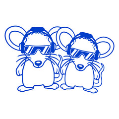 2 Mice Sunglasses Headphones Party Listen To Music Design Lover Art Vector Illustration Card T-Shirt Poster Sticker Graphic Print Decorative Drawing Isolated Logo Decoration Symbol Creative Cool Style