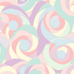 A candy-inspired swirl pattern, where soft pastel circles twist into mesmerizing spirals, resembling lollipops and sweet treats