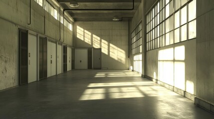 Obraz premium sunlit industrial corridor interior