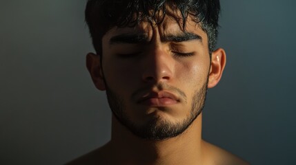 Obraz premium young man portrait serious expression close up