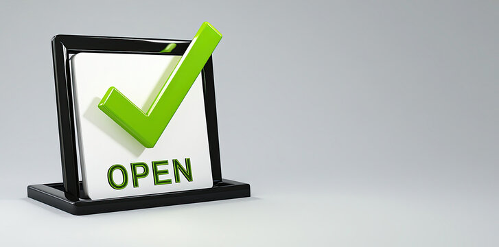 Green Check Mark on Open Sign 3D Render Business Openness Concept - Powered by Adobe