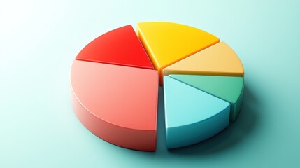 Fototapeta premium Colorful 3D pie chart on light blue background.