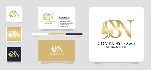 Initial Letter B N Beauty Face Logo Design Vector