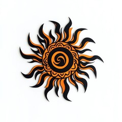 Naklejka premium Tattoo Art concept. Isolated on white background, a striking tattoo design of a tribal sun with intricate patterns and radiant details,