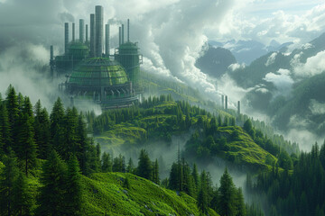 Green industry eco power for sustainable energy environmental friendly low carbon footprint. Green factory industry for good environment ozone air low carbon,green infrastructure, eco-tourism