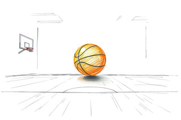 Obraz premium Basketball on court. Sport game. Orange ball. Gym, arena. Athletic recreation. Action play.