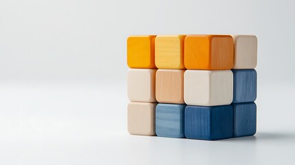 Creative wooden block stacking activity in minimalist studio space modern playtime concept