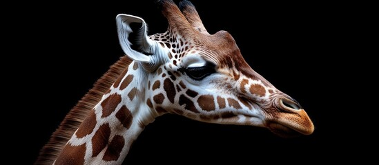 Obraz premium Giraffe portrait, dark background, zoo, wildlife