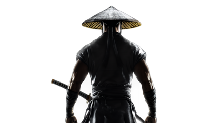 a man in a hat holding a bamboo stick in his hand PNG image, PNG file, Generative art.