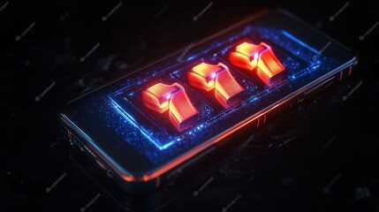 Futuristic Smartphone with Glowing Slot Machine Reels and Neon Lights