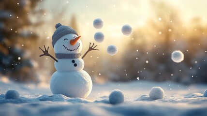 Obraz premium Playful Snowman in a Winter Wonderland