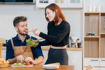 couple enjoys healthy meal prep breakfast after exercise, Perfect lifestyle concept for wellness.
