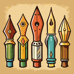 Vintage Retro Ink Pen & Brush Collection – Classic Nib Illustrations