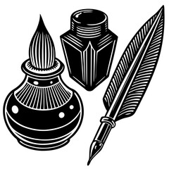 Vintage & Retro Ink Pen Collection. Hand-Drawn Nib, Brush, and Vector Illustrations.