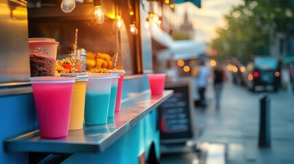 Naklejka premium colorful refreshments at a vibrant food truck