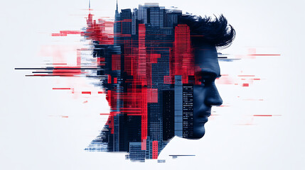 Urban Silhouette Conceptual Portrait Integrating Cityscape Elements and Emotional Depth Within the Image