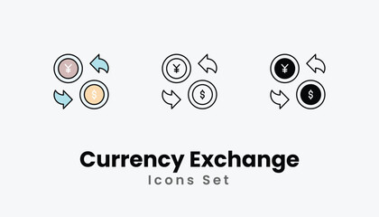 Currency Exchange Icons thin line and glyph vector icon stock illustration